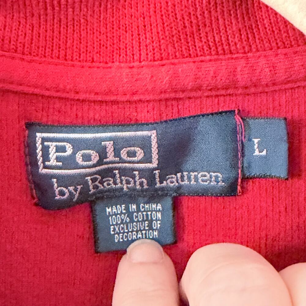 Polo Ralph Lauren Red Quarter Zip Pullover Sweater Cotton Large preppy casual - Picture 3 of 9